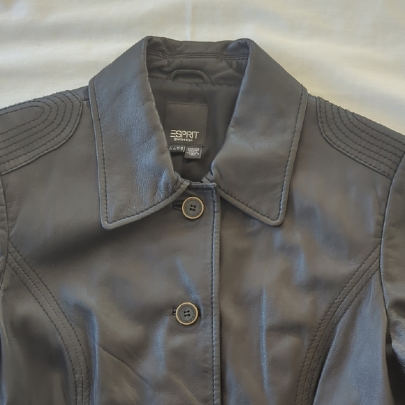Esprit Black Leather Jacket Tailored Notched Lapels - Picture 8 of 13